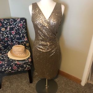 Ralph Lauren Faux Wrap Gold Sequined Dress size 12